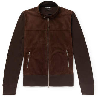 Tom Ford Slim-Fit Panelled Suede And Wool Zip-Up Cardigan