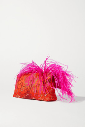 Dries Van Noten Envelope Small Feather And Crystal-embellished Jacquard Clutch - Red