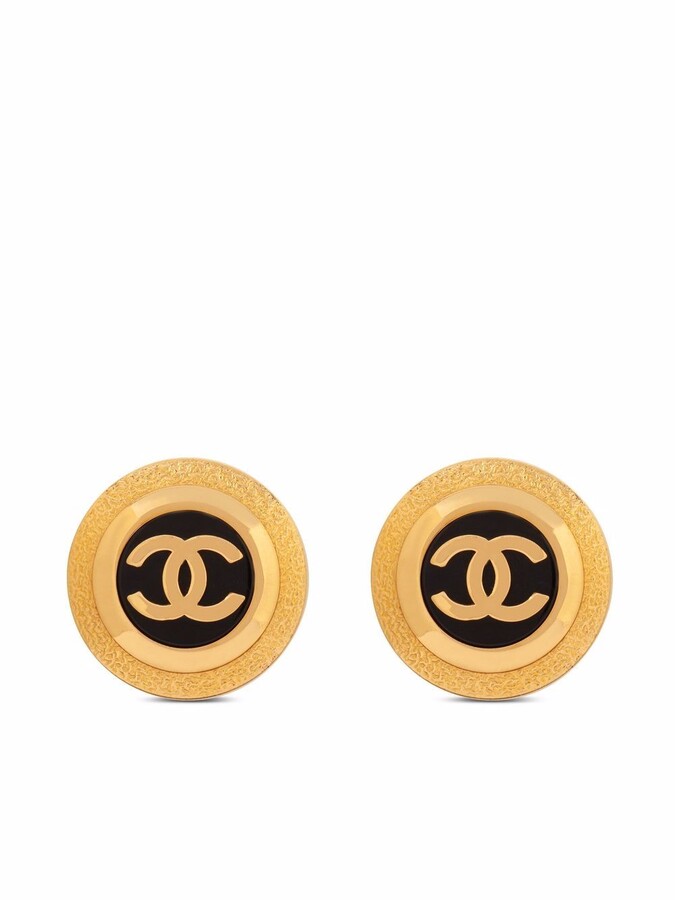 Chanel Pre Owned 1990s CC round clip-on earrings - ShopStyle