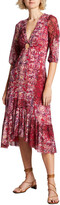 Thumbnail for your product : Fuzzi V-Neck 3/4-Sleeve Printed Flounce Dress
