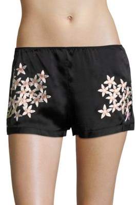 Josie Natori Petals Silk Charmeuse Embroidered Shorts