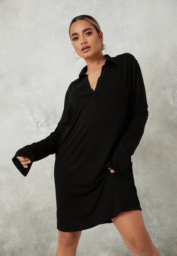 black polo neck mini dress