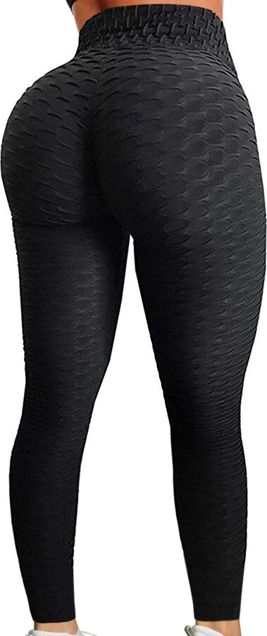 A AGROSTE Women's High Waist Yoga Pants Tummy Control Workout Ruched Butt Lifting Stretchy Leggings Textured Booty Tights 