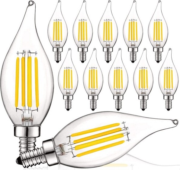 LuxriteVintageCandelabraLEDBulb5W=60WEquivalent550Lumens3500KNaturalWhiteChandelierLightBulbDimmableE12Base12Pack