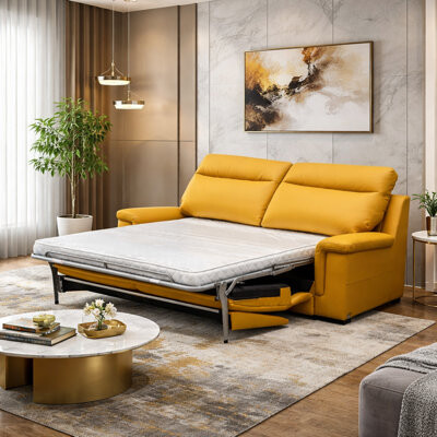 Hokku Designs LussoCraft Italian Top Grain Leather Sleeper Sofa Bed with Memory Foam Mattress