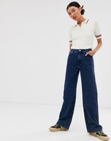Thumbnail for your product : Monki short sleeve knitted polo top in off white