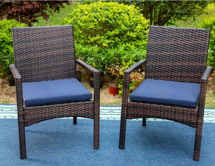 EPOWP 2 Pieces Outdoor Rattan Dining Chairs, All Weather Patio Armrest