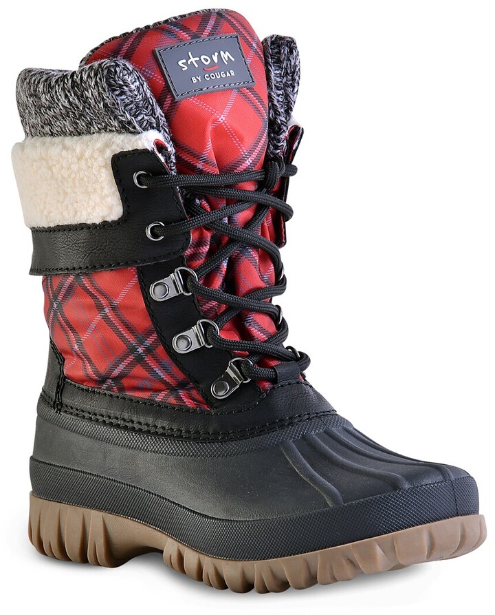 red plaid winter boots