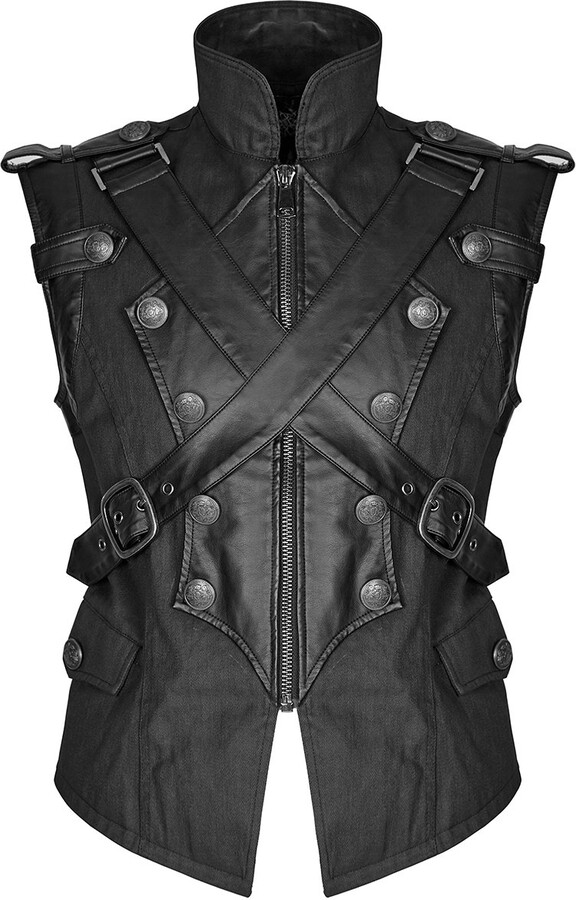 Punk Rave Mens Dieselpunk Military Waistcoat Vest Black Gothic