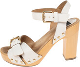 Thumbnail for your product : Dolce & Gabbana White Leather Buckle Detail Ankle Strap Wooden Platform Sandals Size 37