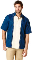 Thumbnail for your product : Cubavera Linen Rayon Wide Contrast Center Panel Shirt with Ornamental Embroidery