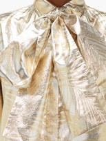 Thumbnail for your product : Sara Battaglia Pussy-bow Palm-leaf Brocade Blouse - Gold Multi