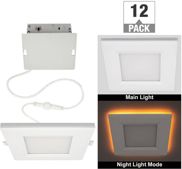 Commercial Electric 6 in. Square Canless Adjustable CCT Integrated LED Recessed Light w/ Night Light Feature & Black Trim Option (12-Pack)