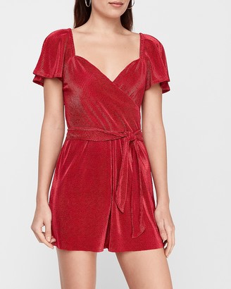 Express Pleated Tie Wrap Front Romper