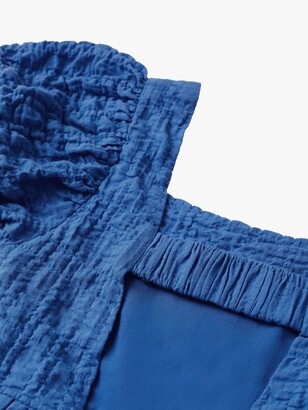 MANGO Kids' Castell Textured Puff Sleeve Dress, Medium Blue