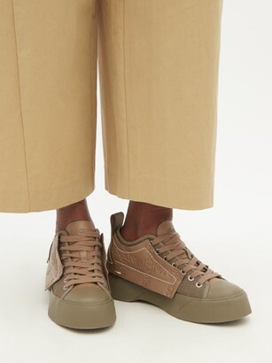 J.W.Anderson Logo-debossed Leather And Canvas Trainers - Khaki