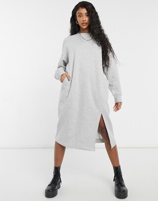 Monki Coba organic blend cotton knitted midi dress in gray