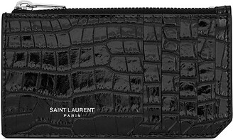 Saint Laurent Fragments Zipped Card Case in Shiny Crocodile-Embossed Leather