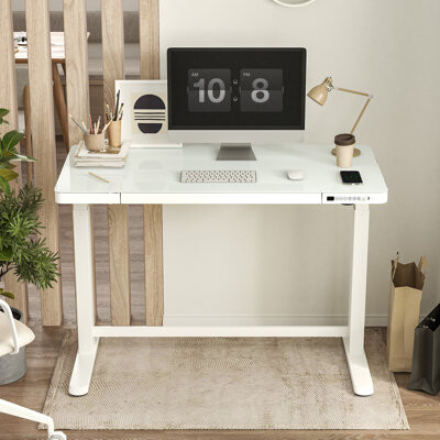 Inbox Zero Home Office Height Adjustable 48" Width Glass Top Standing Desk  with Drawer - ShopStyle