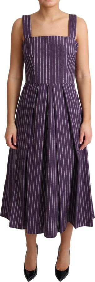 Dolce & Gabbana Purple Striped Cotton A-Line Stretch Women's Dress