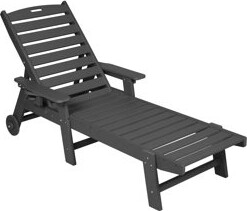 Winston Porter Lounge Chair Outdoor With Wood Texture Oversized Chaise Lounge Chair With 5 PositionsHDPEPatio Lounge Chair With Wheels & Cup Holder For Pool Deck