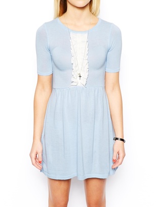 ASOS PETITE Exclusive Knitted Skater Dress with Ruffle Front