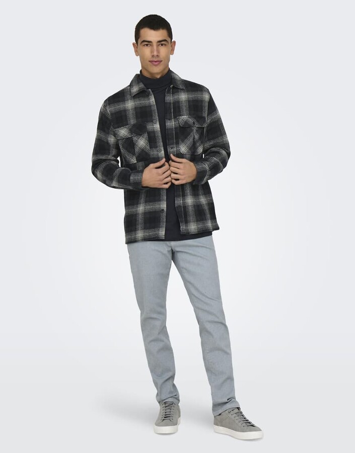 ONLY & SONS checked overshirt in gray
