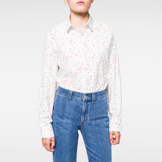 Paul Smith Women's Oversized Off-White 'Mini-Heart' Print Cotton Shirt