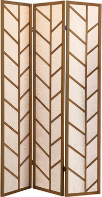 Latitude Run Walnut and Linen Foldable Panel Screen