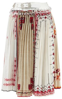 Chopova Lowena Panelled Belted Cotton Midi Skirt - White Multi