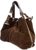 Thumbnail for your product : Jimmy Choo Alex Snake-Trimmed Suede Hobo