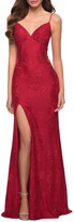 Thumbnail for your product : La Femme Stretch Lace Gown w/ Lace-Up Back