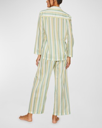 POUR LES FEMMES Striped Poplin Long Pajama Set