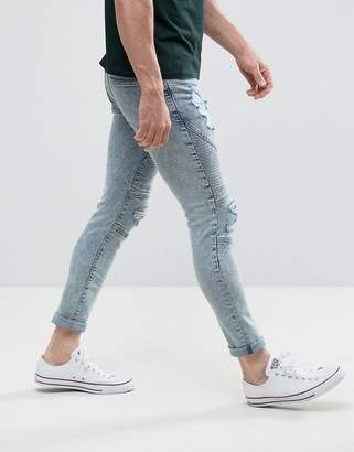 New Look Skinny Biker Jeans With Extreme Rips In Light Wash