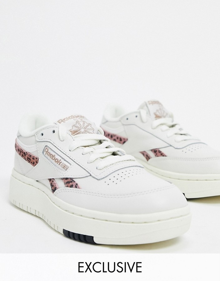 Reebok Classic Club C Double sneakers in white with leopard print detail -  ShopStyle