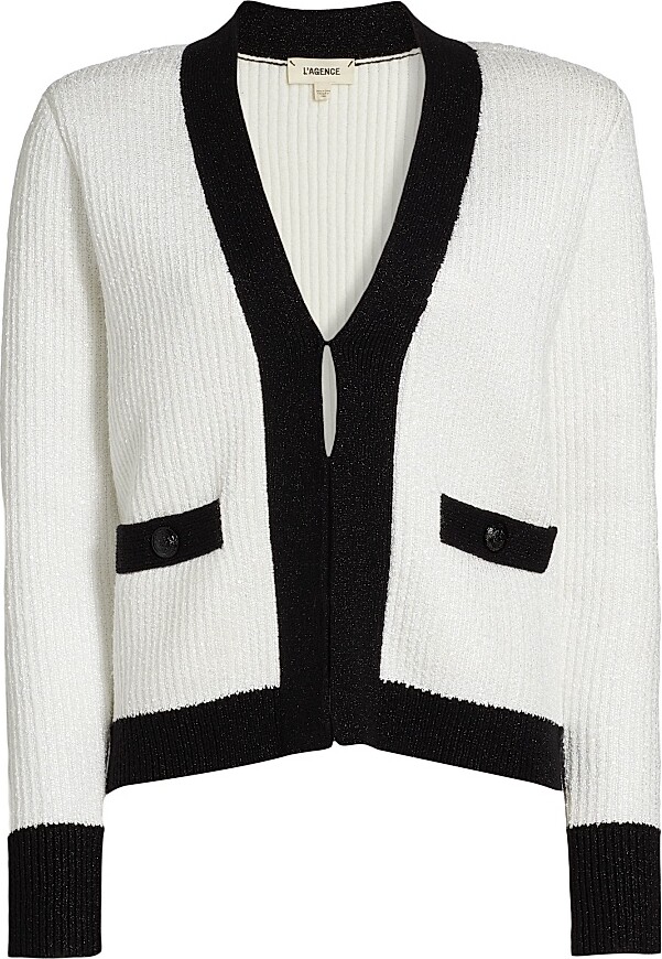 L'Agence Women's Jinny Sequin Knit Cardigan - Ivory Sequin Black - Size XS