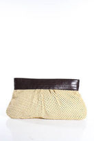 Thumbnail for your product : Sondra Roberts Beige Brown Perforated Leather Pleated Zip Top Clutch