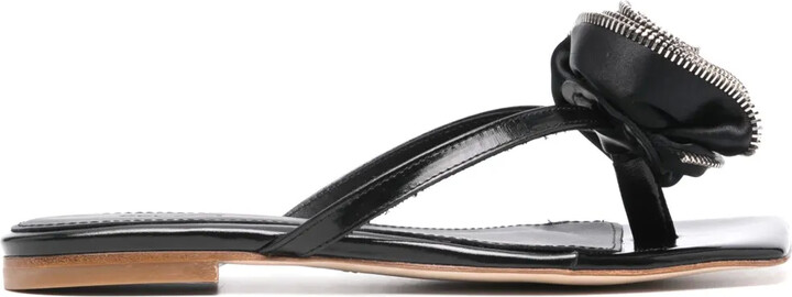 Coperni Rose-Appliqué Leather Flip Flops