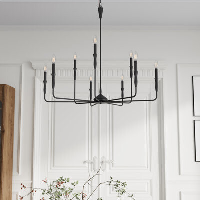 Laurel Foundry Modern Farmhouse Bollinger 9-Light Farmhouse Rustic Industrial Modern Candle Chandelier Fixture