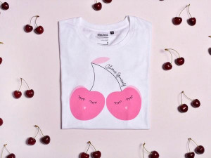 LaLabellove.com - Cherries Yourself T Shirt - XL - White/Pink