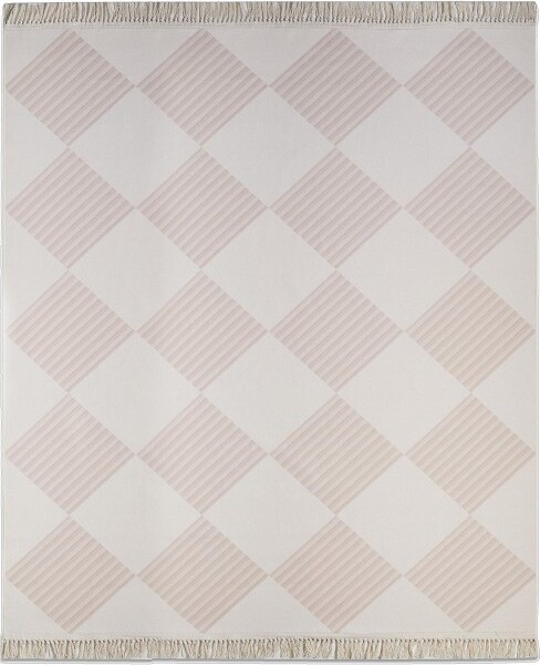 HomeRoots HomeRoots3'X5'BlushAndIvoryGeometricWashableAreaRugWithFringe