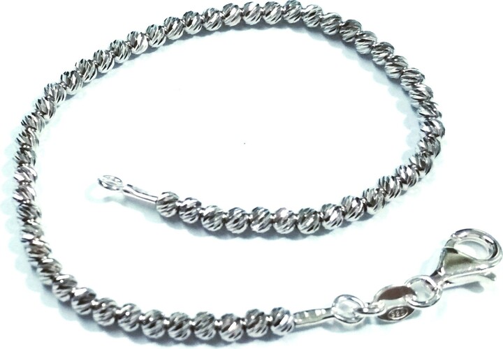 Etsy Rhodium Plated 925 Sterling Silver 3mm Laser Cut Diamond Beads Beaded Bracelet/Anklet Strung On Strong Chain Made To Your
