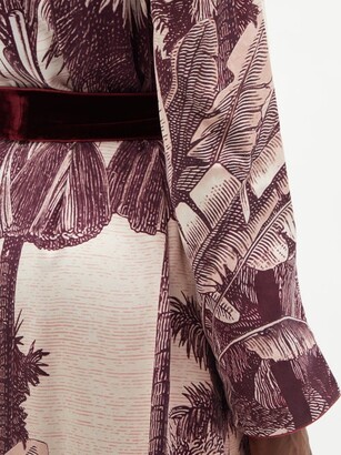 F.R.S For Restless Sleepers Pomona Foliage-print Silk-satin Wrap Coat - Burgundy