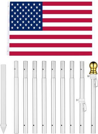 Yescom USA, Inc. Yescom Bravery 10Ft Flag Pole Kit Aluminum Outside Inground Yard Garden with 3'x5' USA Flag Ball Top Silver2 Packs