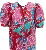 Thumbnail for your product : Rhode Resort Nisha Puff-sleeve Floral Cotton-poplin Blouse - Pink Print