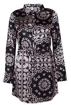 boohoo NEW Womens Scarf Print Luxe Satin Shirt Dress in Polyester