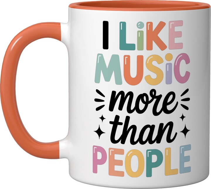 Music Lover Audiophile Introvert I Like Music More Than People Ceramic Mug, Orange/White