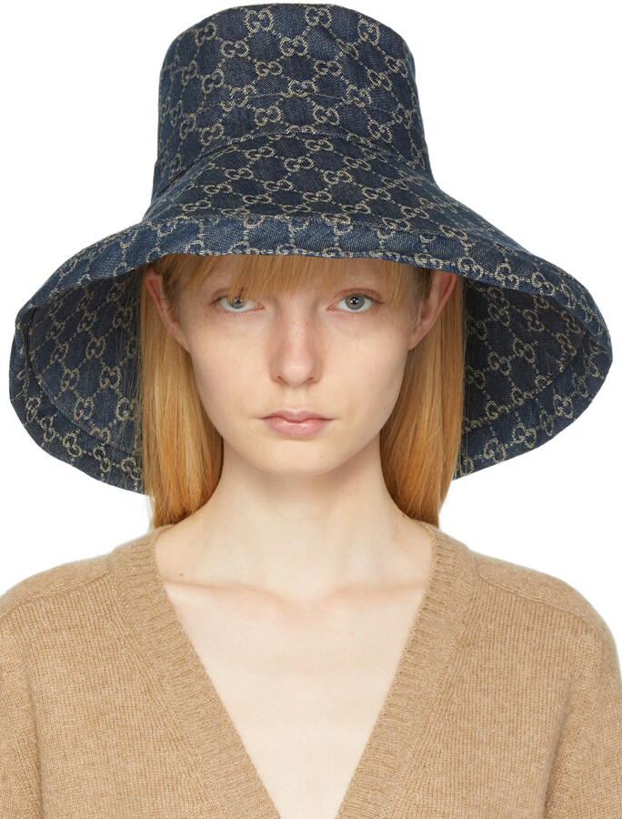 Gucci Blue Eco-Washed Denim Wide Brim Hat - ShopStyle
