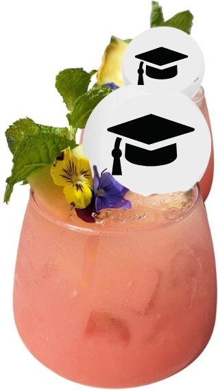 50 Edible Toppers - Graduation Cocktail Garnishes Cocktail Decorations | Personalized Bar 2023