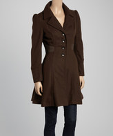 Thumbnail for your product : Therapy Chocolate Brown Faux Leather-Contrast A-Line Coat